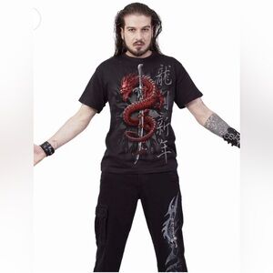 Spiral USA Oriental Dragon Tribal Flames T Shirt In Black Cotton Size XXL